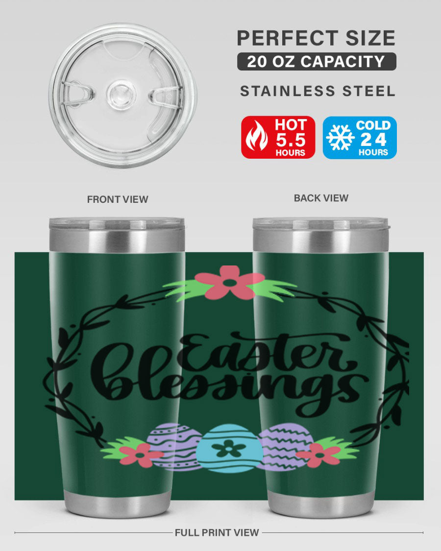 Easter Blessings 20oz and 30oz Tumblers featuring double wall vacuum stainless steel design with vibrant Easter-themed prints.