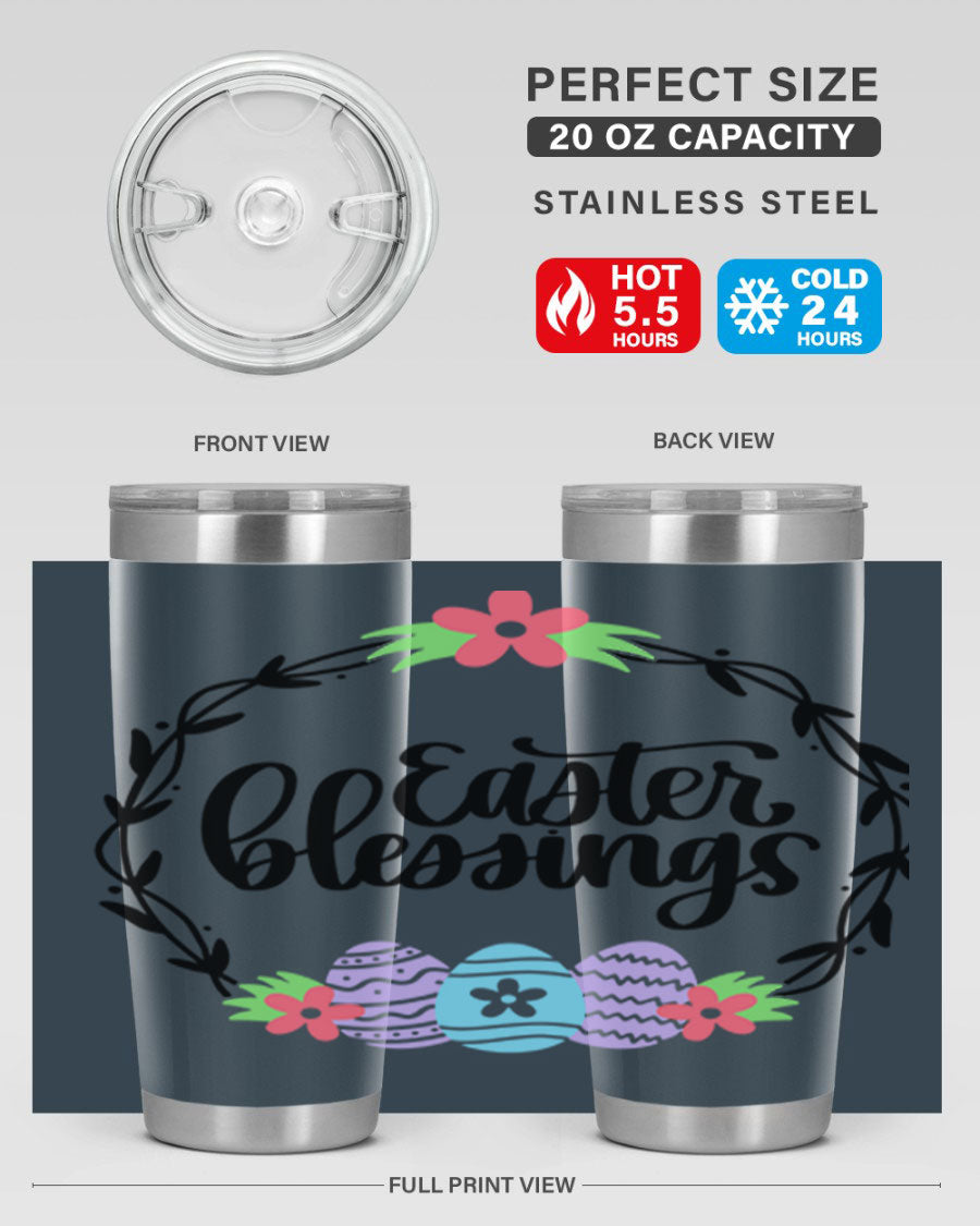 Easter Blessings 20oz and 30oz Tumblers featuring double wall vacuum stainless steel design with vibrant Easter-themed prints.