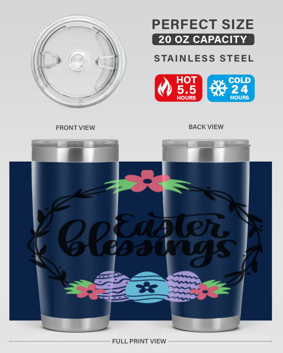 Easter Blessings 20oz and 30oz Tumblers featuring double wall vacuum stainless steel design with vibrant Easter-themed prints.