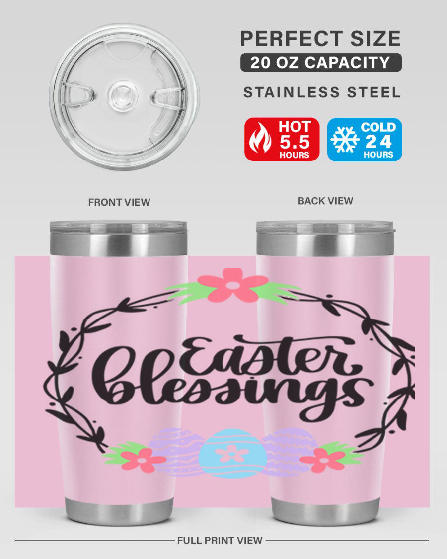 Easter Blessings 20oz and 30oz Tumblers featuring double wall vacuum stainless steel design with vibrant Easter-themed prints.