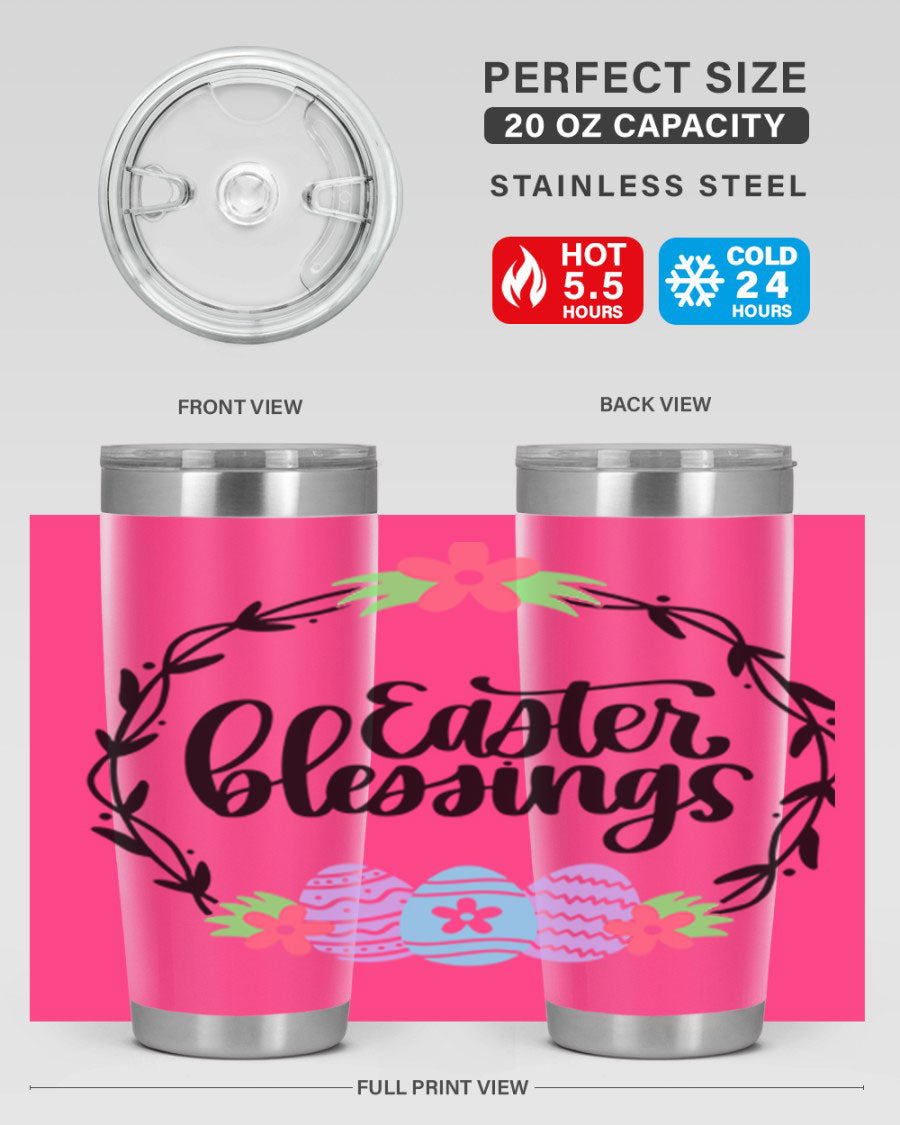 Easter Blessings 20oz and 30oz Tumblers featuring double wall vacuum stainless steel design with vibrant Easter-themed prints.