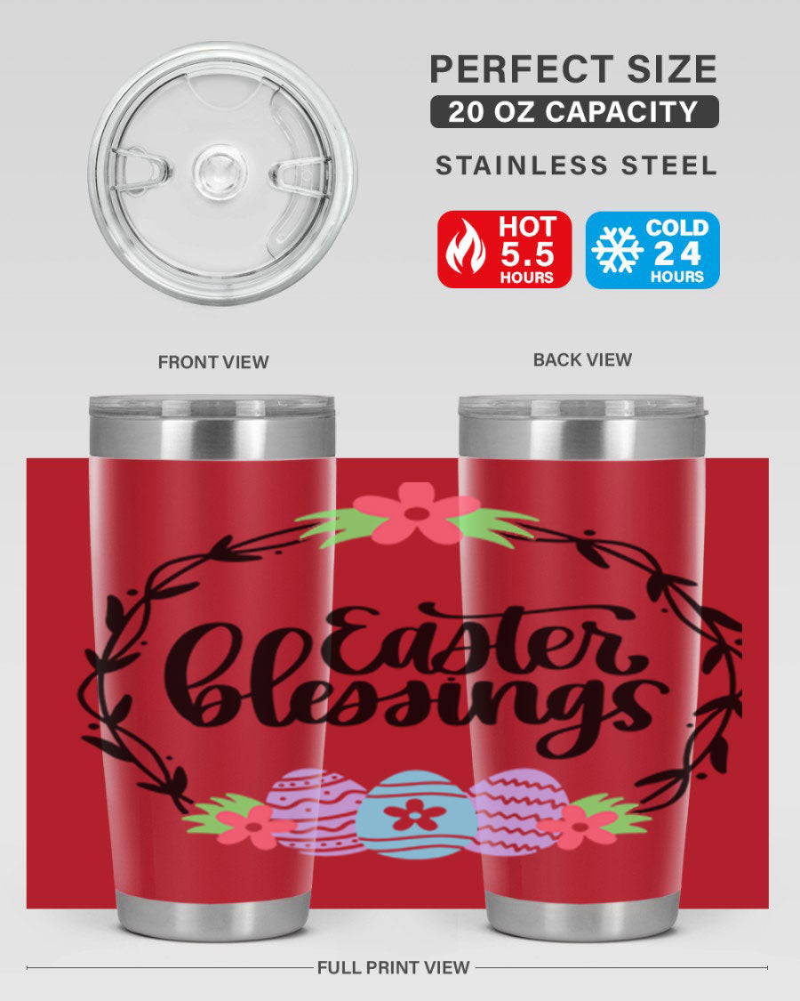 Easter Blessings 20oz and 30oz Tumblers featuring double wall vacuum stainless steel design with vibrant Easter-themed prints.