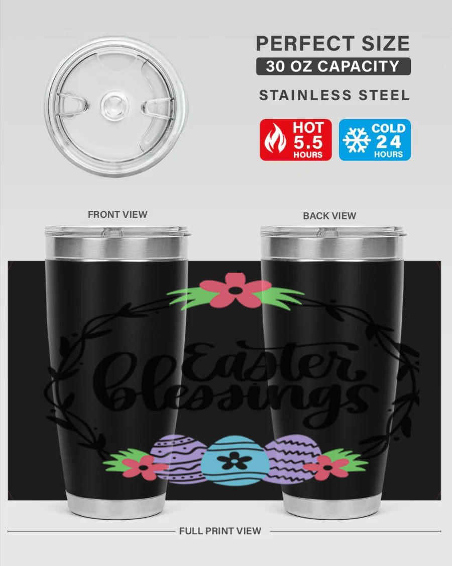 Easter Blessings 20oz and 30oz Tumblers featuring double wall vacuum stainless steel design with vibrant Easter-themed prints.