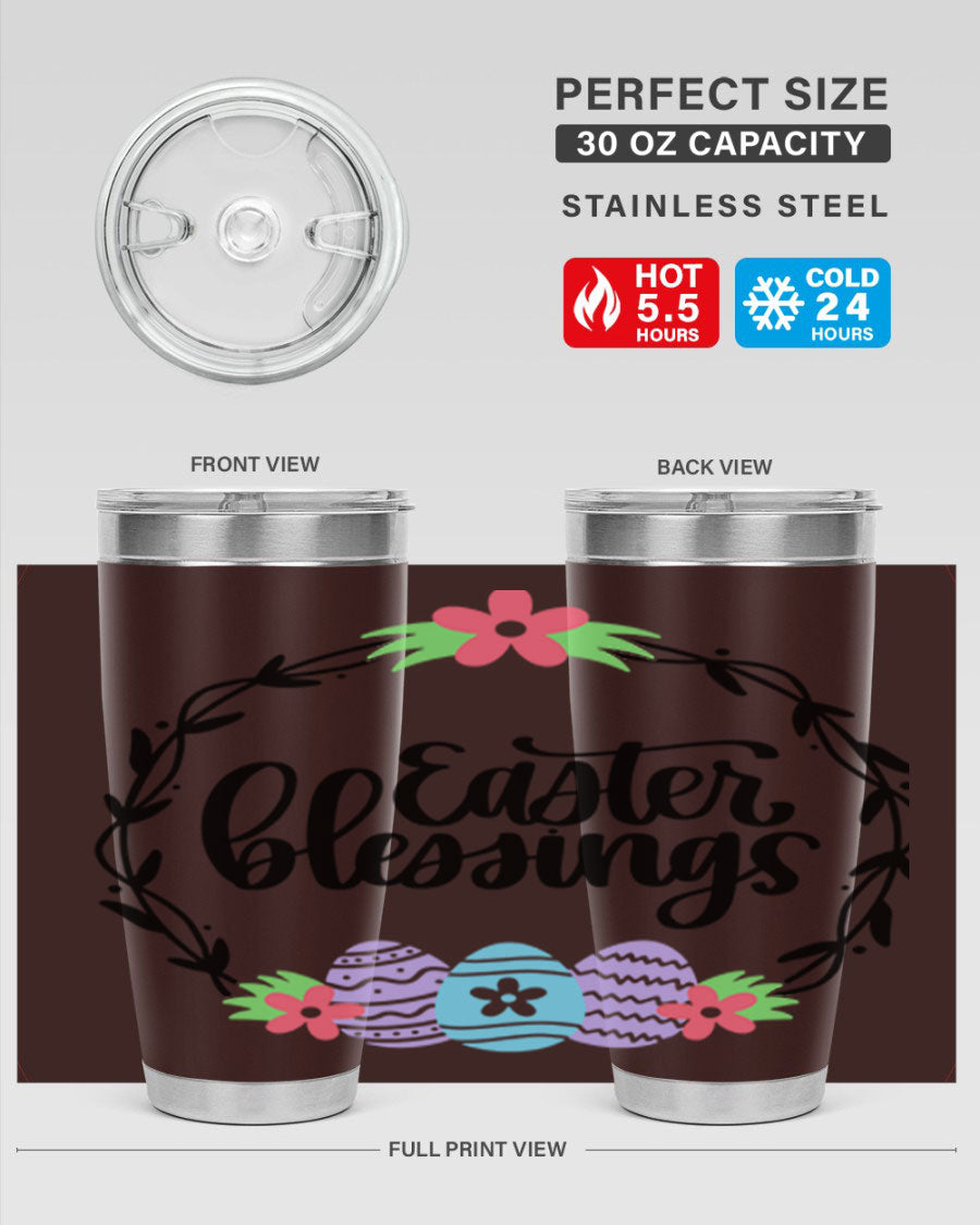 Easter Blessings 20oz and 30oz Tumblers featuring double wall vacuum stainless steel design with vibrant Easter-themed prints.