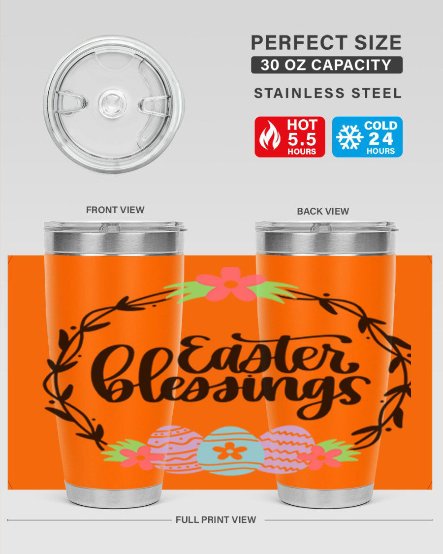 Easter Blessings 20oz and 30oz Tumblers featuring double wall vacuum stainless steel design with vibrant Easter-themed prints.
