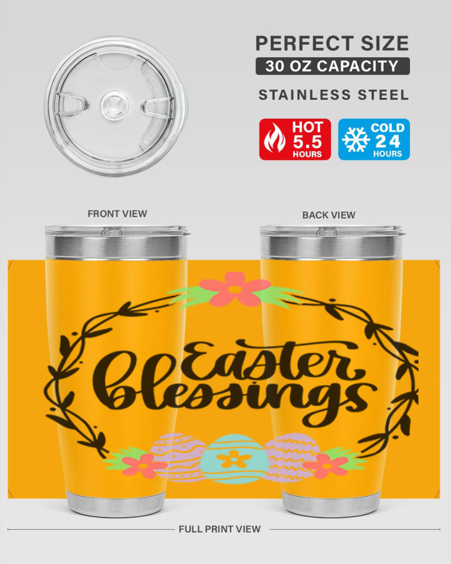 Easter Blessings 20oz and 30oz Tumblers featuring double wall vacuum stainless steel design with vibrant Easter-themed prints.