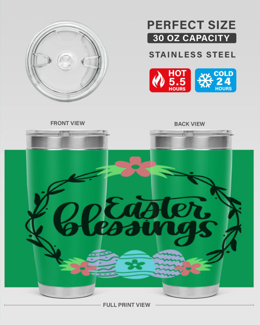 Easter Blessings 20oz and 30oz Tumblers featuring double wall vacuum stainless steel design with vibrant Easter-themed prints.