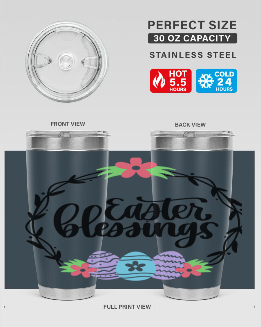 Easter Blessings 20oz and 30oz Tumblers featuring double wall vacuum stainless steel design with vibrant Easter-themed prints.