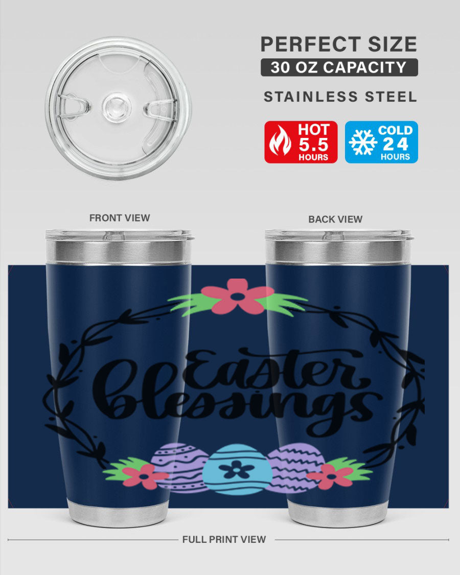Easter Blessings 20oz and 30oz Tumblers featuring double wall vacuum stainless steel design with vibrant Easter-themed prints.