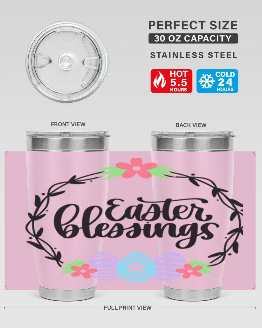 Easter Blessings 20oz and 30oz Tumblers featuring double wall vacuum stainless steel design with vibrant Easter-themed prints.