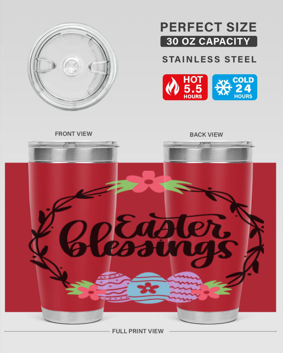 Easter Blessings 20oz and 30oz Tumblers featuring double wall vacuum stainless steel design with vibrant Easter-themed prints.
