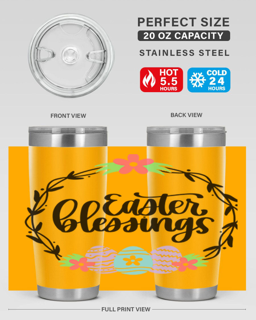 Easter Blessings 20oz and 30oz Tumblers featuring double wall vacuum stainless steel design with vibrant Easter-themed prints.