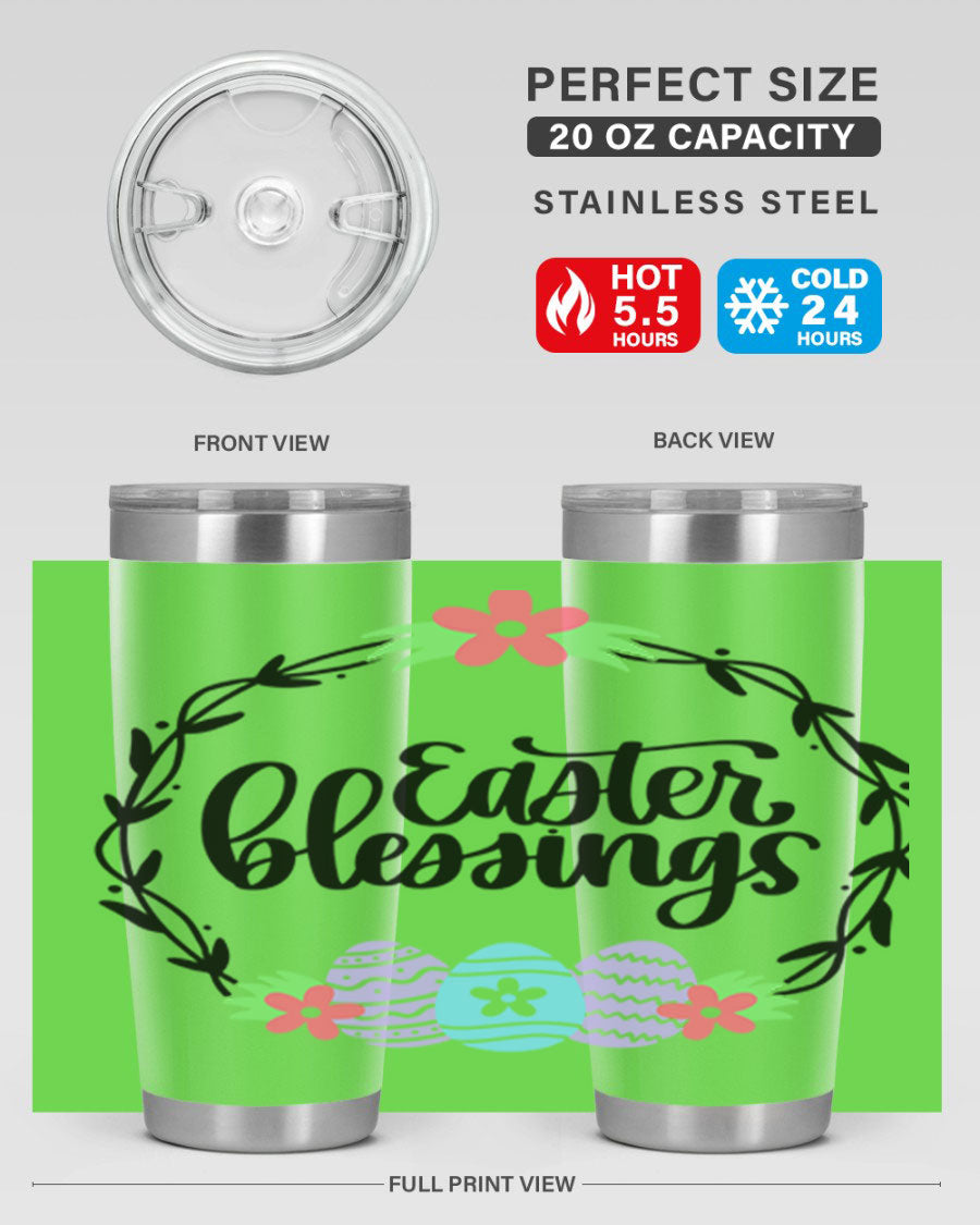 Easter Blessings 20oz and 30oz Tumblers featuring double wall vacuum stainless steel design with vibrant Easter-themed prints.
