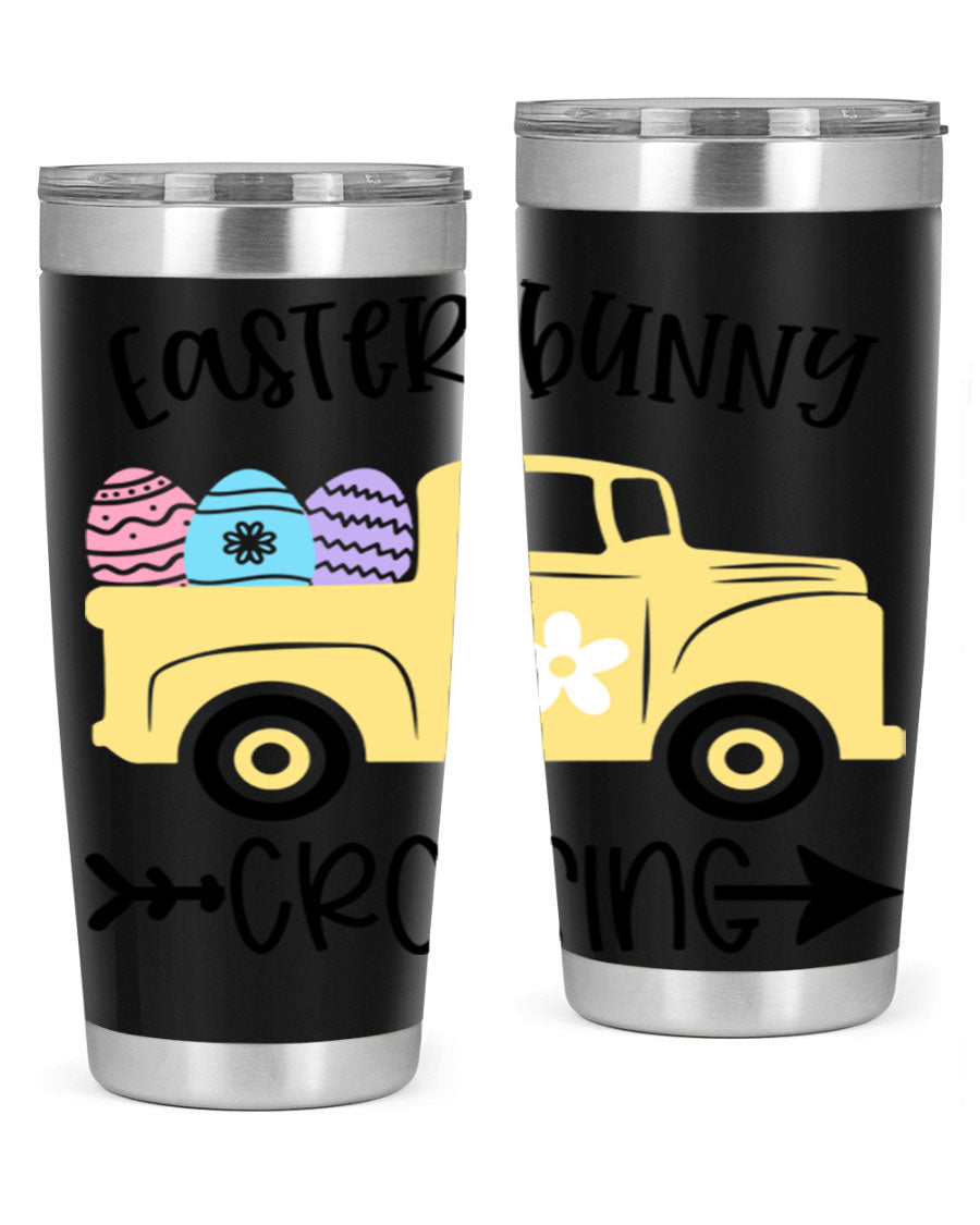 Easter Bunny Crossing 20oz Tumbler featuring double wall vacuum stainless steel design with vibrant Easter-themed print.