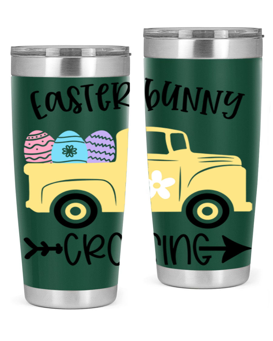 Easter Bunny Crossing 20oz Tumbler featuring double wall vacuum stainless steel design with vibrant Easter-themed print.
