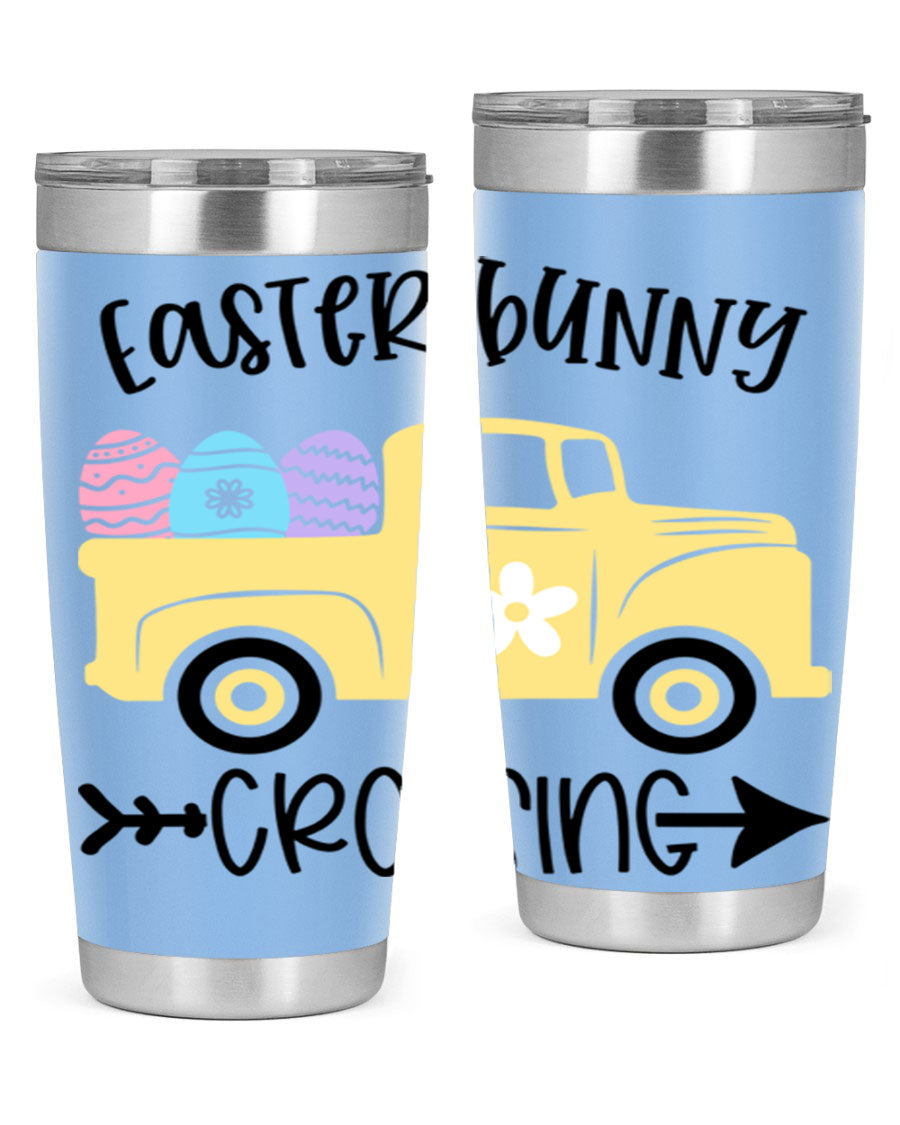 Easter Bunny Crossing 20oz Tumbler featuring double wall vacuum stainless steel design with vibrant Easter-themed print.
