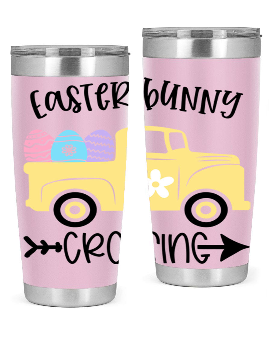 Easter Bunny Crossing 20oz Tumbler featuring double wall vacuum stainless steel design with vibrant Easter-themed print.
