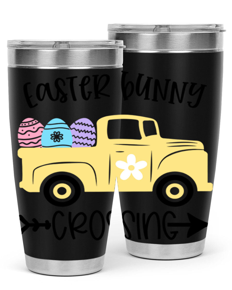 Easter Bunny Crossing 20oz Tumbler featuring double wall vacuum stainless steel design with vibrant Easter-themed print.
