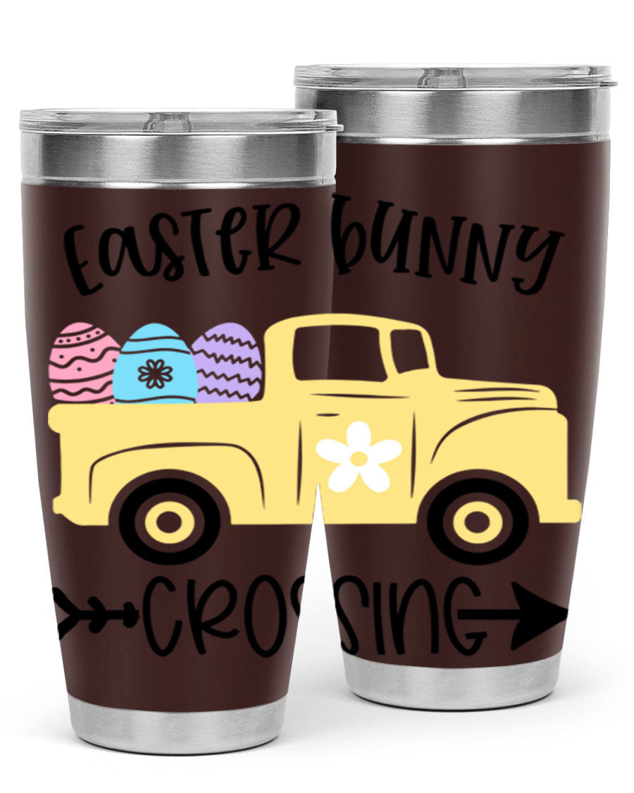 Easter Bunny Crossing 20oz Tumbler featuring double wall vacuum stainless steel design with vibrant Easter-themed print.