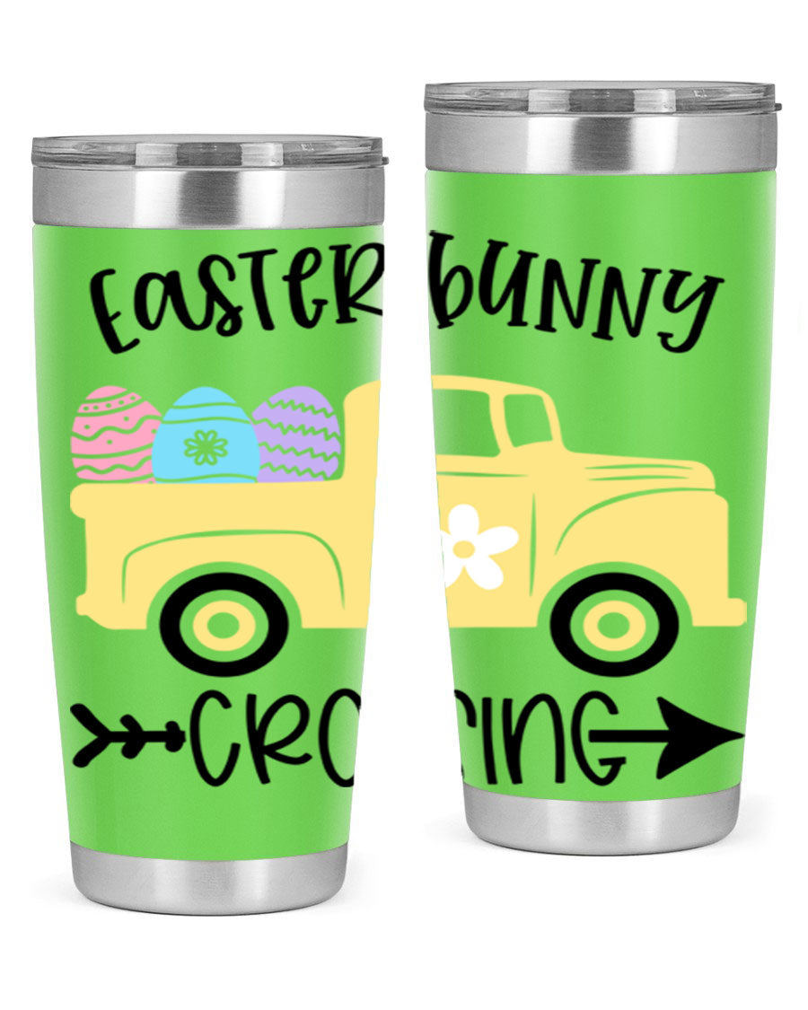 Easter Bunny Crossing 20oz Tumbler featuring double wall vacuum stainless steel design with vibrant Easter-themed print.