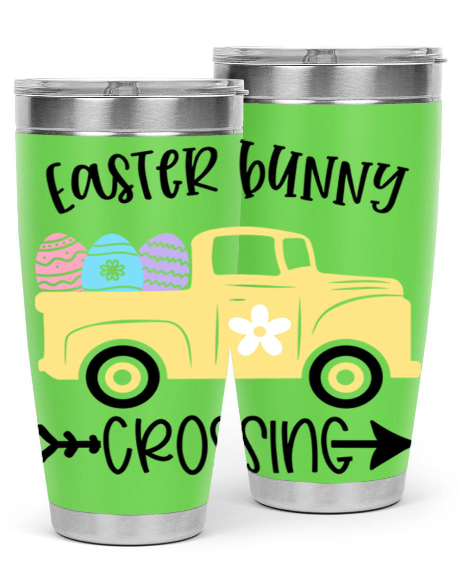 Easter Bunny Crossing 20oz Tumbler featuring double wall vacuum stainless steel design with vibrant Easter-themed print.