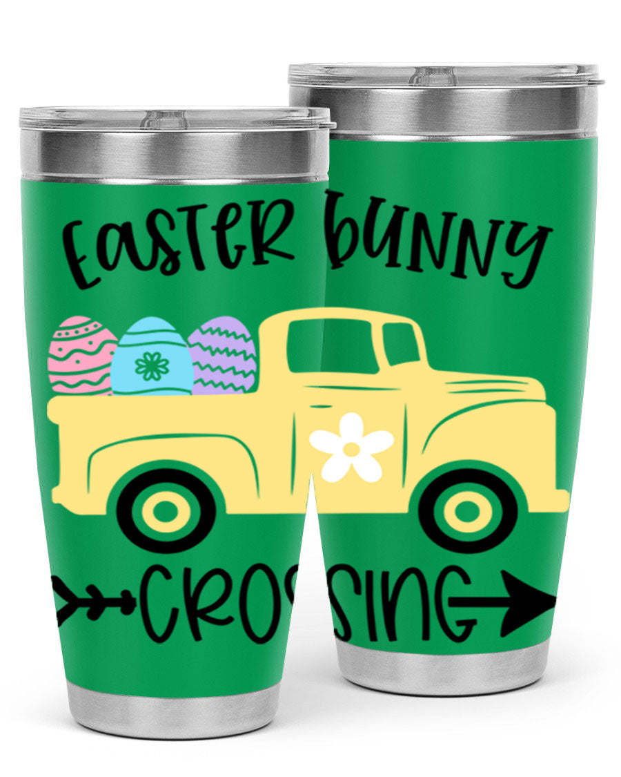 Easter Bunny Crossing 20oz Tumbler featuring double wall vacuum stainless steel design with vibrant Easter-themed print.