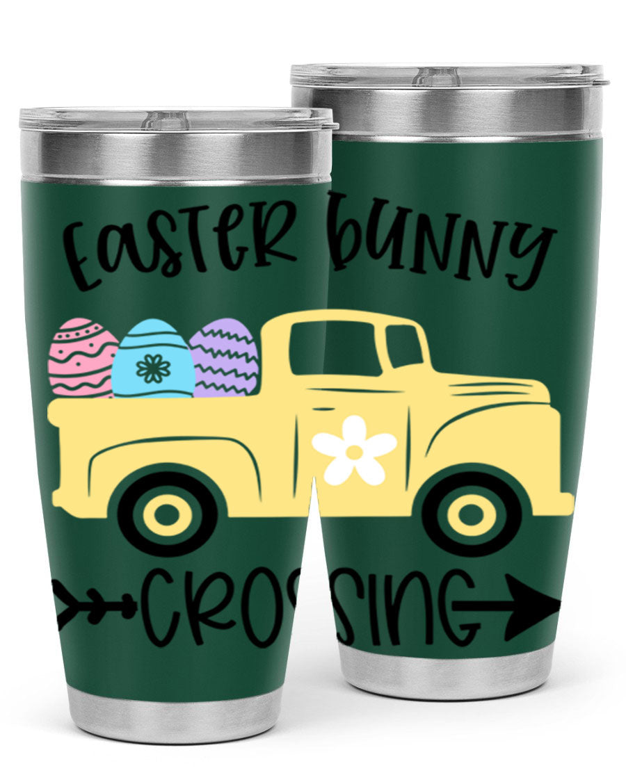 Easter Bunny Crossing 20oz Tumbler featuring double wall vacuum stainless steel design with vibrant Easter-themed print.