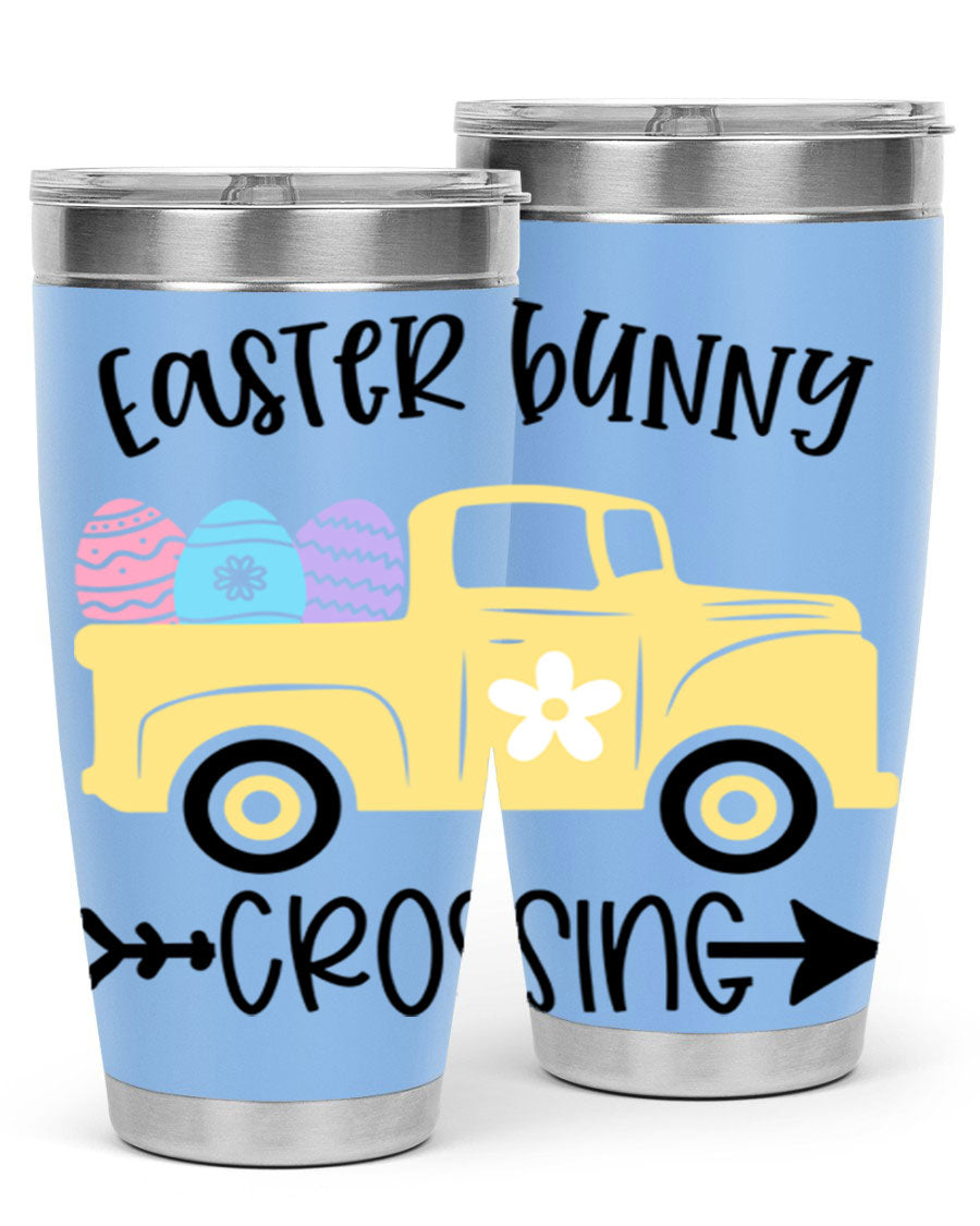 Easter Bunny Crossing 20oz Tumbler featuring double wall vacuum stainless steel design with vibrant Easter-themed print.