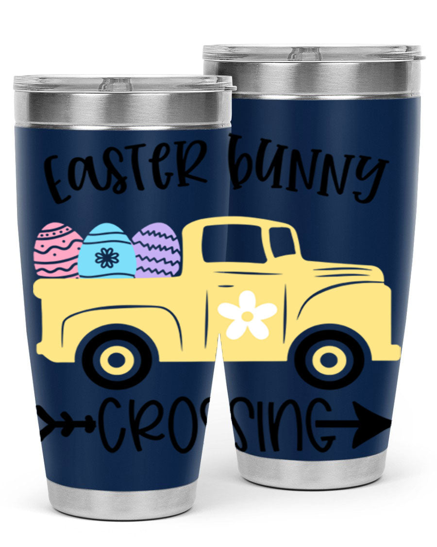 Easter Bunny Crossing 20oz Tumbler featuring double wall vacuum stainless steel design with vibrant Easter-themed print.