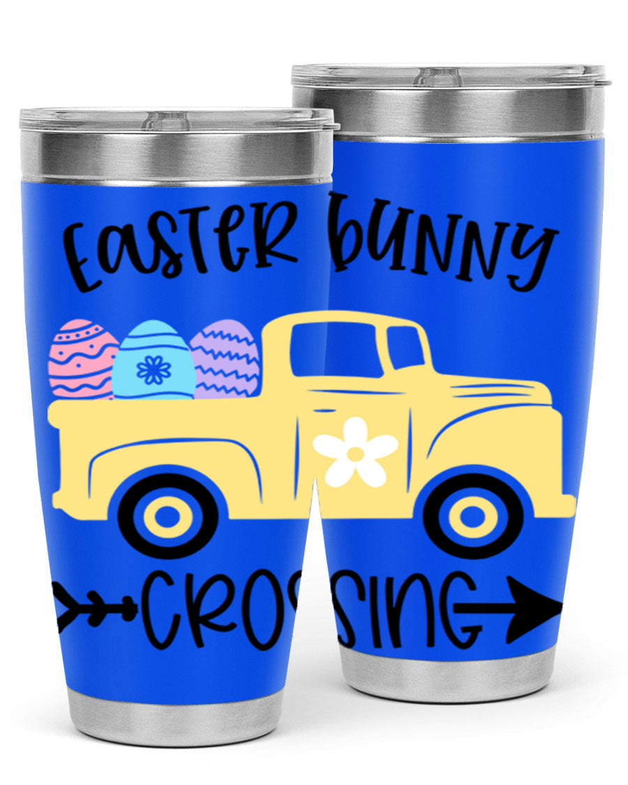 Easter Bunny Crossing 20oz Tumbler featuring double wall vacuum stainless steel design with vibrant Easter-themed print.