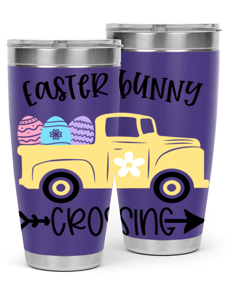 Easter Bunny Crossing 20oz Tumbler featuring double wall vacuum stainless steel design with vibrant Easter-themed print.