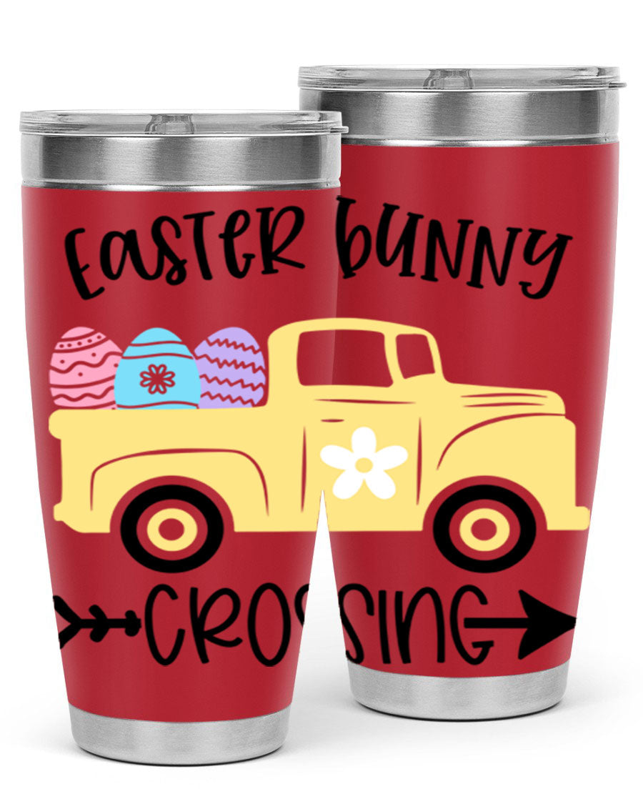Easter Bunny Crossing 20oz Tumbler featuring double wall vacuum stainless steel design with vibrant Easter-themed print.