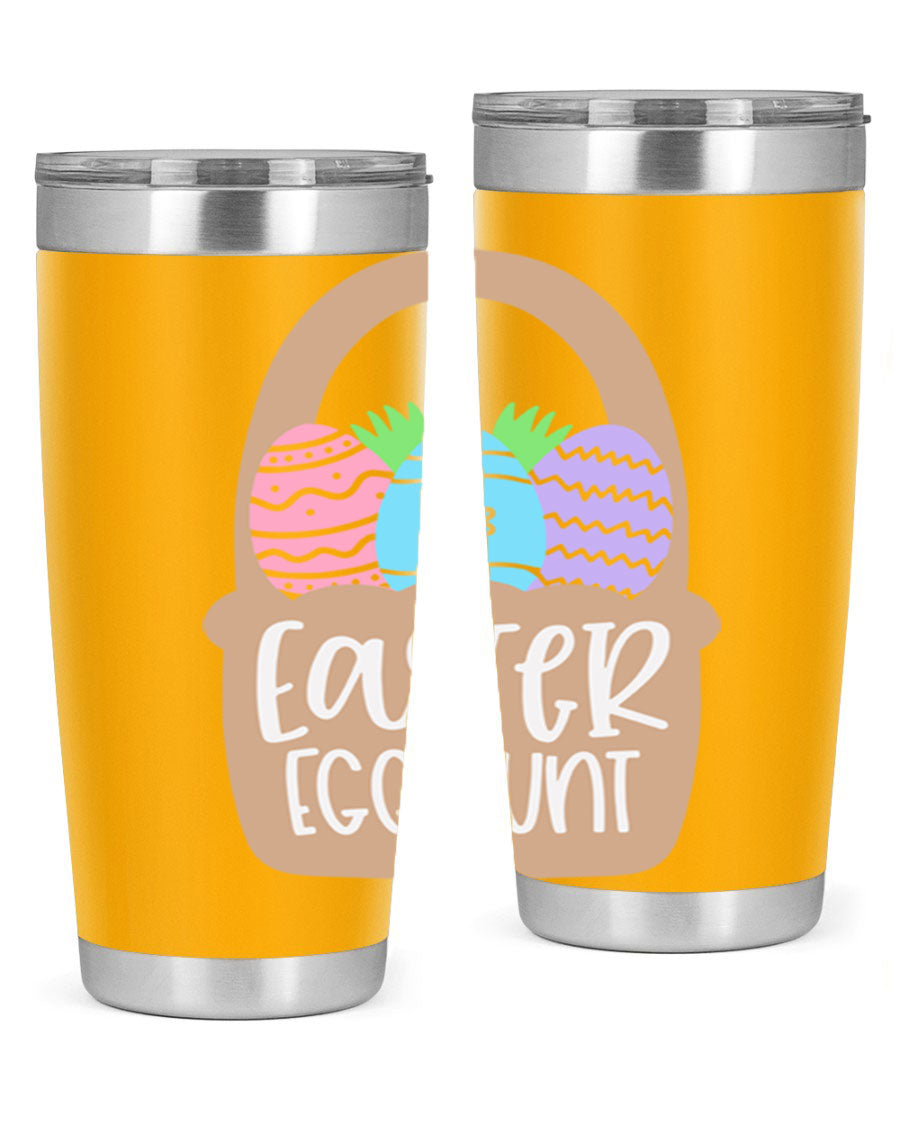 Easter Egg Hunt 20oz Tumbler featuring double wall vacuum stainless steel with a colorful design, perfect for hot and cold beverages.