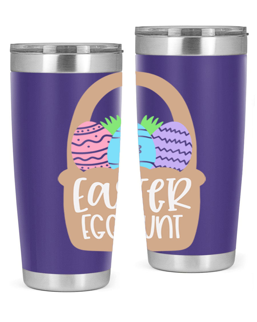 Easter Egg Hunt 20oz Tumbler featuring double wall vacuum stainless steel with a colorful design, perfect for hot and cold beverages.