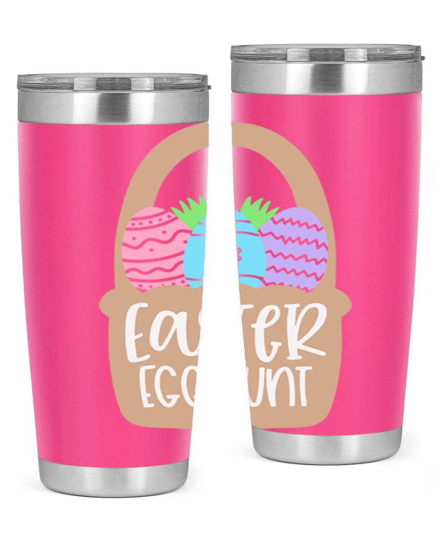 Easter Egg Hunt 20oz Tumbler featuring double wall vacuum stainless steel with a colorful design, perfect for hot and cold beverages.
