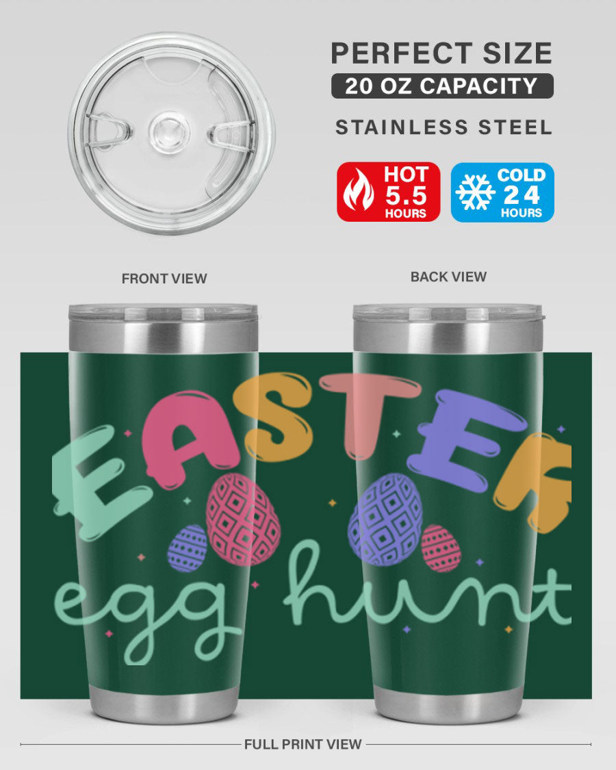 Easter egg hunt126# 20oz Tumbler featuring double wall vacuum insulation and vibrant Easter-themed design.