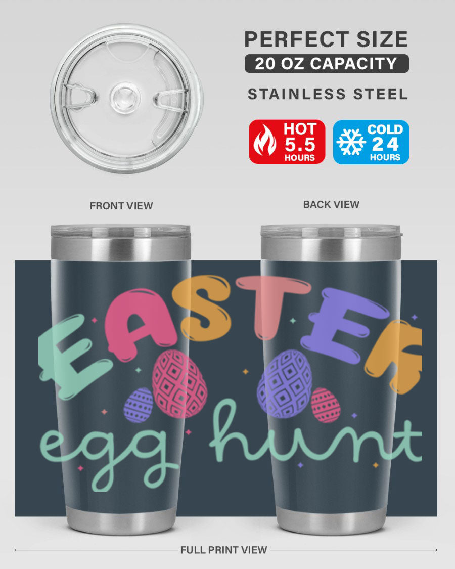 Easter egg hunt126# 20oz Tumbler featuring double wall vacuum insulation and vibrant Easter-themed design.