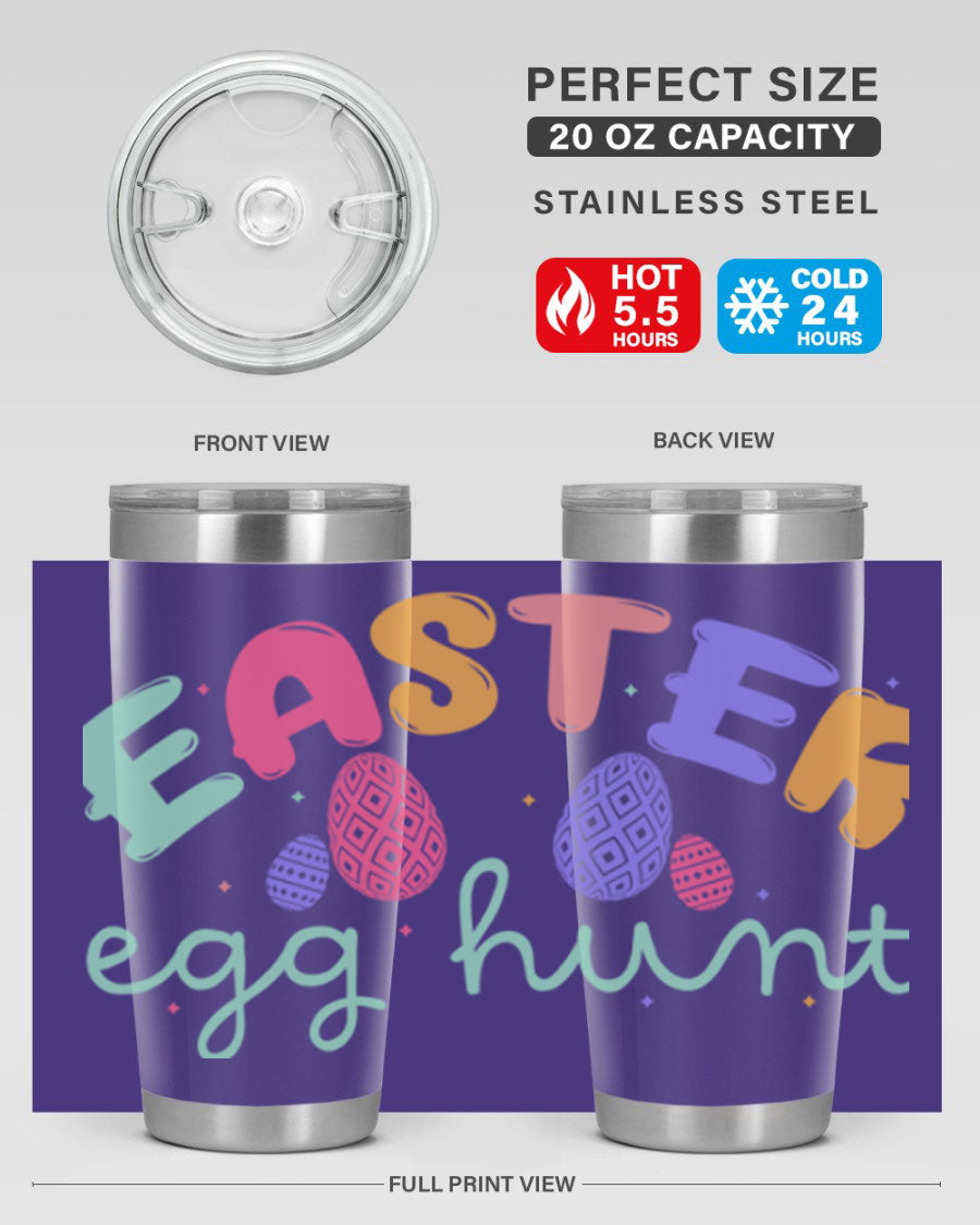 Easter egg hunt126# 20oz Tumbler featuring double wall vacuum insulation and vibrant Easter-themed design.