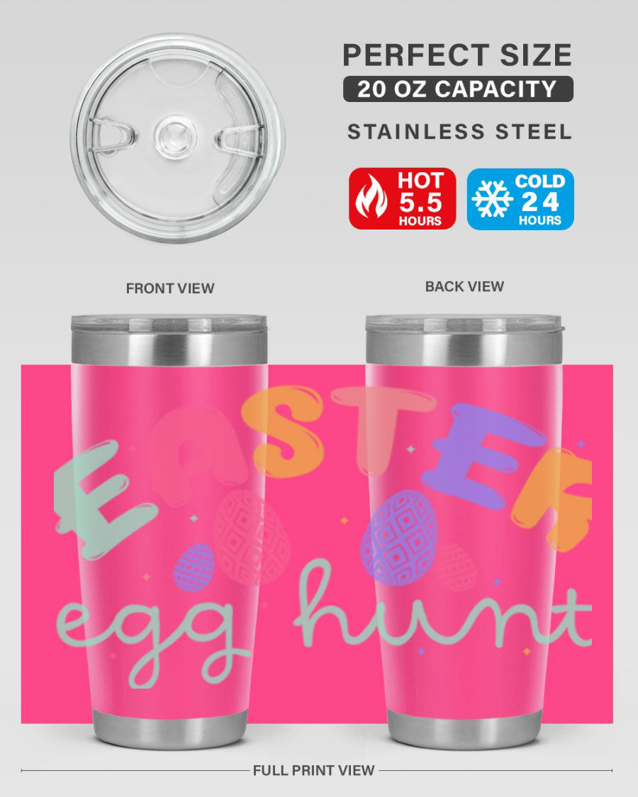 Easter egg hunt126# 20oz Tumbler featuring double wall vacuum insulation and vibrant Easter-themed design.