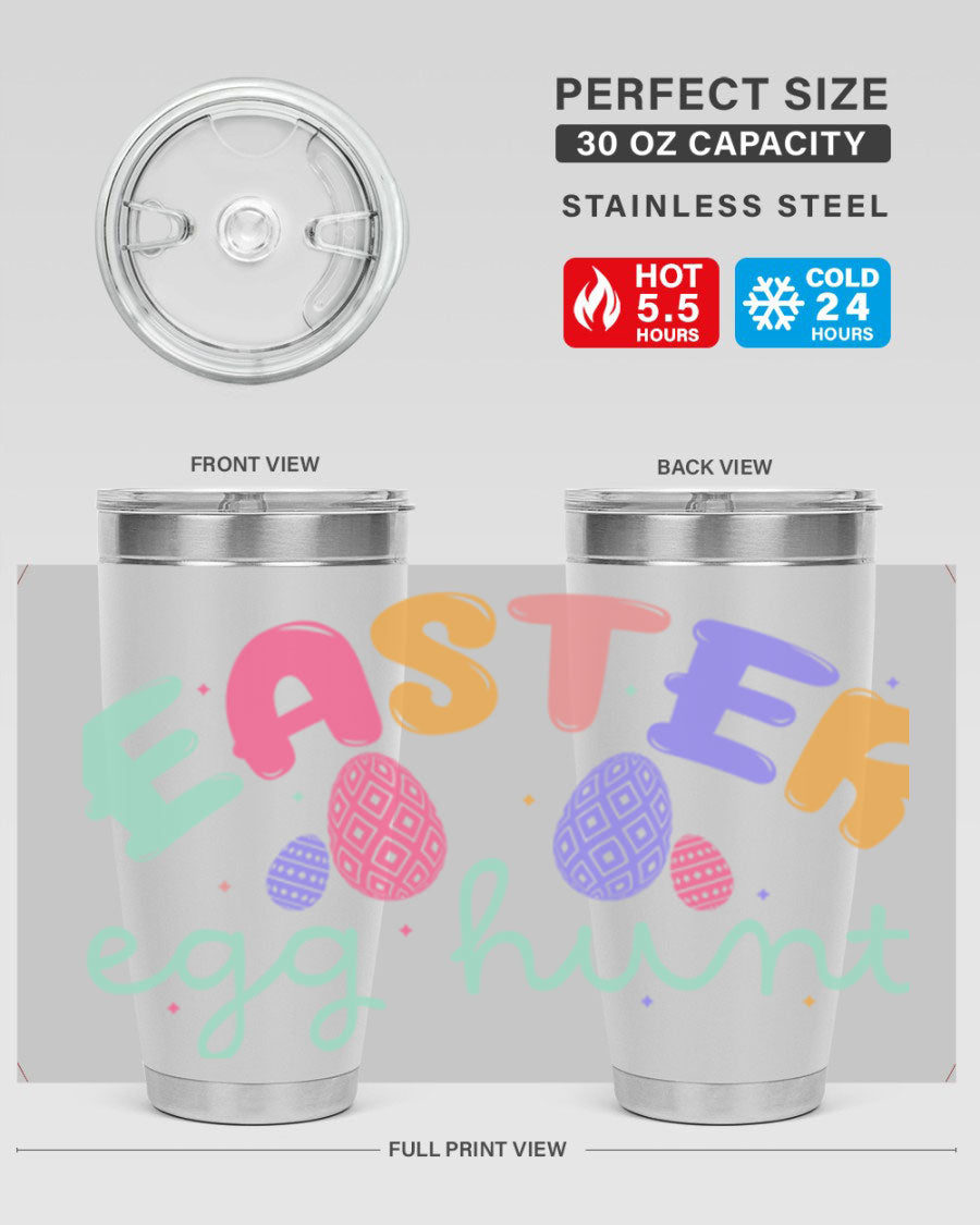 Easter egg hunt126# 20oz Tumbler featuring double wall vacuum insulation and vibrant Easter-themed design.