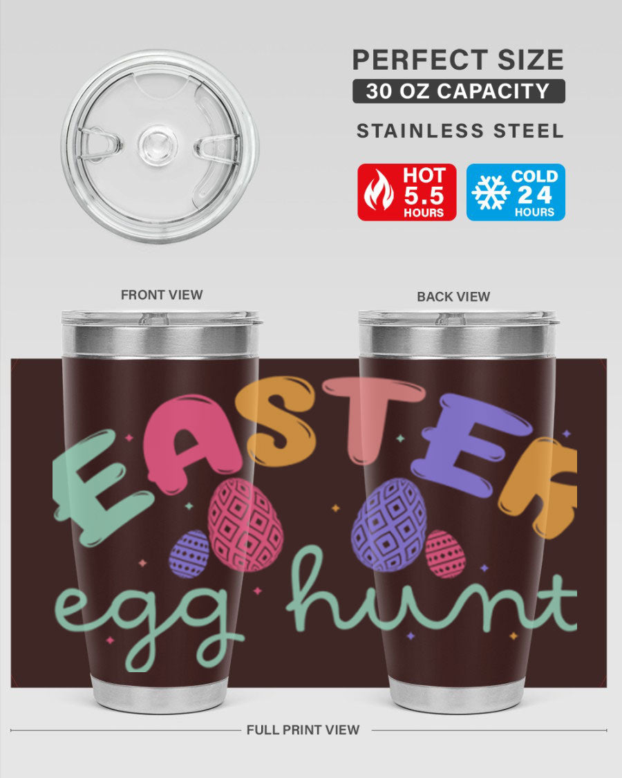 Easter egg hunt126# 20oz Tumbler featuring double wall vacuum insulation and vibrant Easter-themed design.