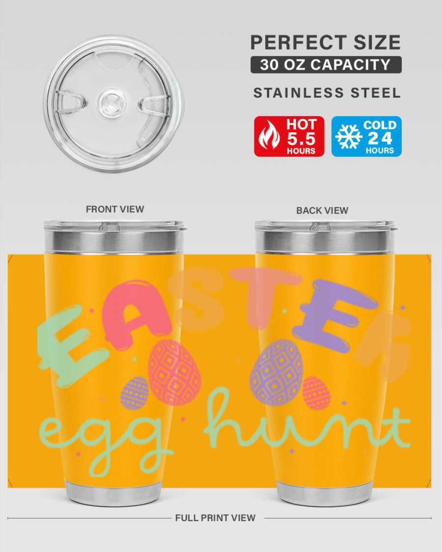 Easter egg hunt126# 20oz Tumbler featuring double wall vacuum insulation and vibrant Easter-themed design.