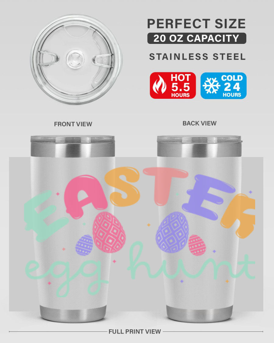 Easter egg hunt126# 20oz Tumbler featuring double wall vacuum insulation and vibrant Easter-themed design.