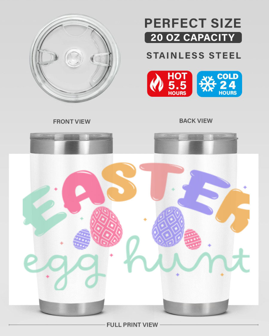Easter egg hunt126# 20oz Tumbler featuring double wall vacuum insulation and vibrant Easter-themed design.