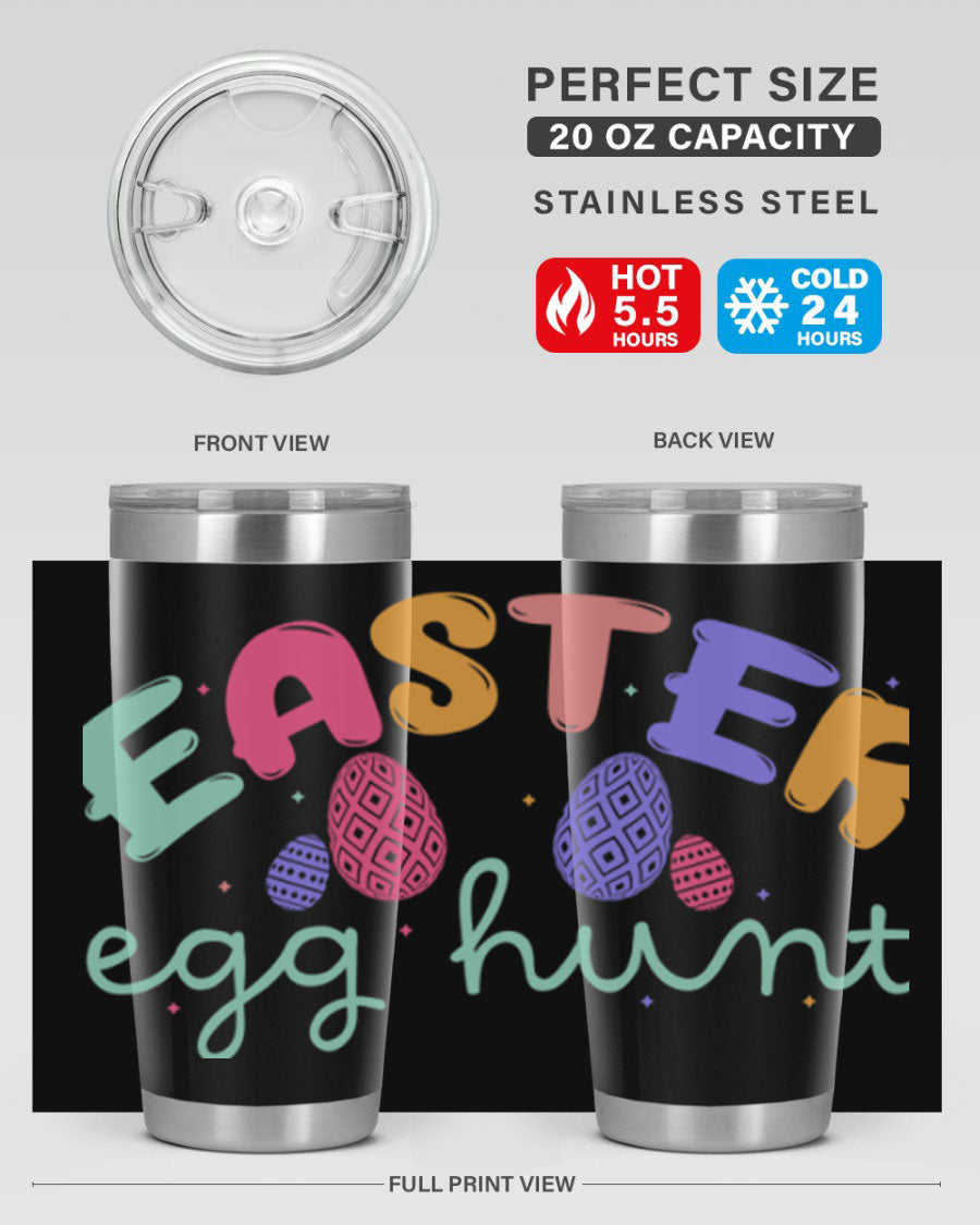 Easter egg hunt126# 20oz Tumbler featuring double wall vacuum insulation and vibrant Easter-themed design.