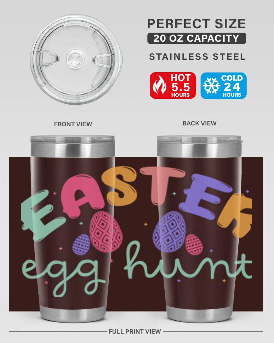 Easter egg hunt126# 20oz Tumbler featuring double wall vacuum insulation and vibrant Easter-themed design.