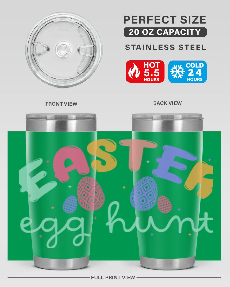Easter egg hunt126# 20oz Tumbler featuring double wall vacuum insulation and vibrant Easter-themed design.