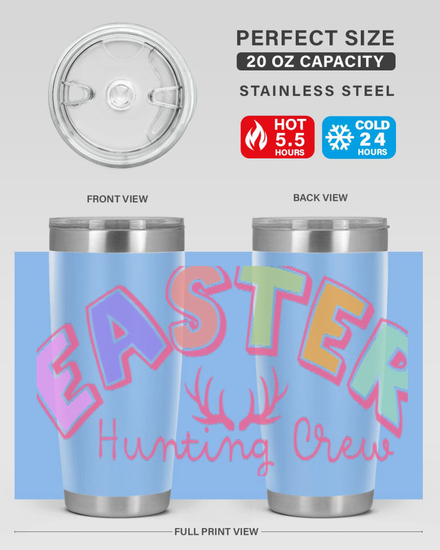 Easter Hunting Crew 20oz Tumbler featuring double wall vacuum insulation and a vibrant design, perfect for keeping drinks hot or cold.