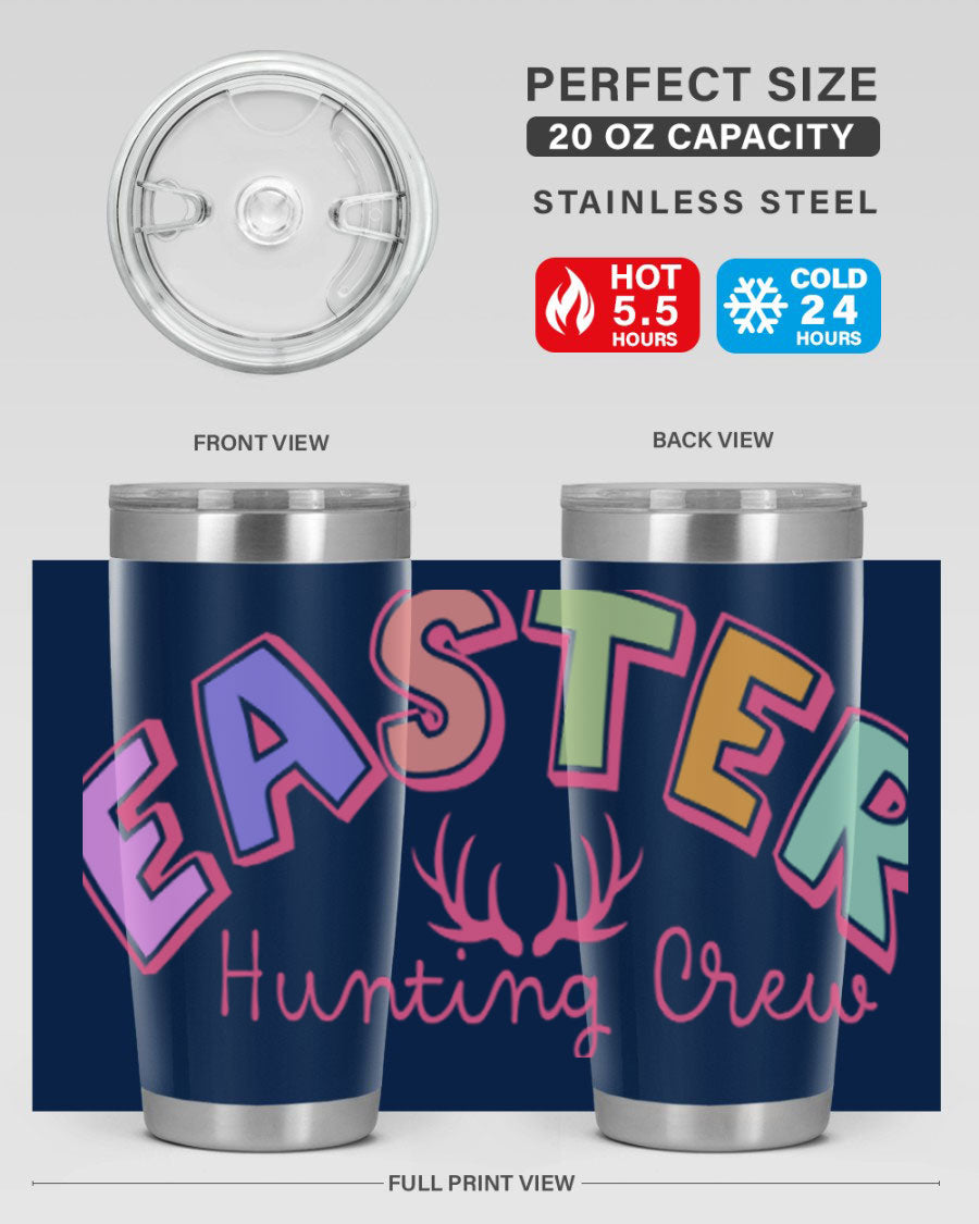 Easter Hunting Crew 20oz Tumbler featuring double wall vacuum insulation and a vibrant design, perfect for keeping drinks hot or cold.