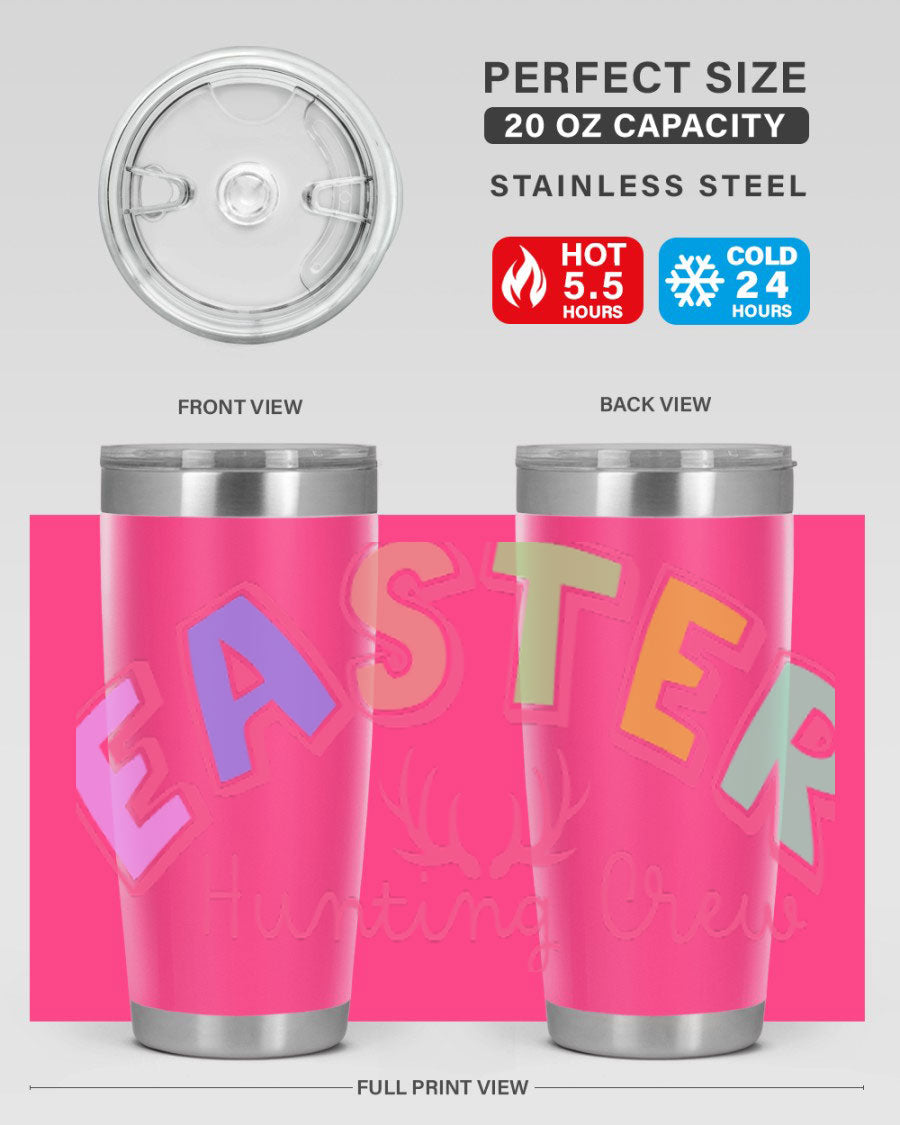 Easter Hunting Crew 20oz Tumbler featuring double wall vacuum insulation and a vibrant design, perfect for keeping drinks hot or cold.
